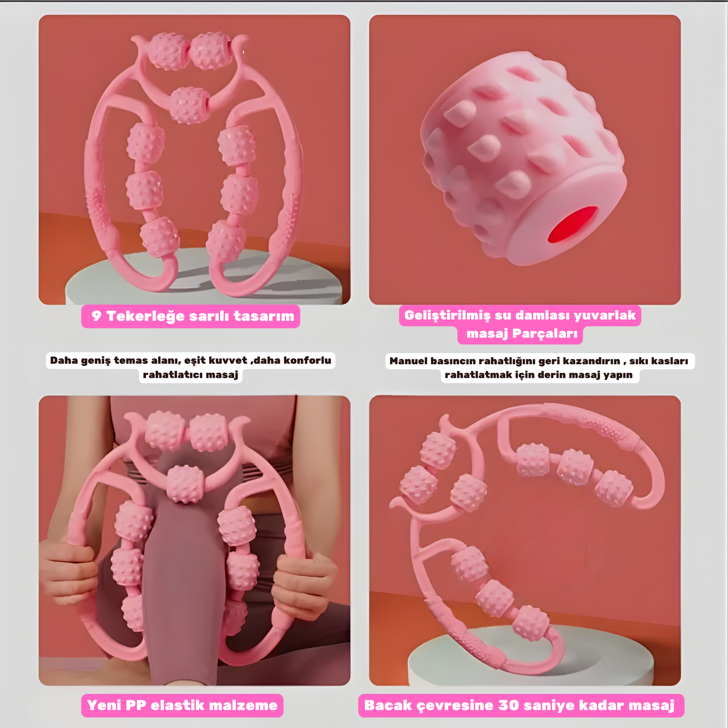 Kas Gevşetici Masaj Aleti 9 Tekerlekli Ayarlanabilir Lenf Drenaj Rulosu Bacak Kol Selülit