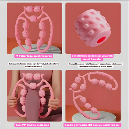 Kas Gevşetici Masaj Aleti 9 Tekerlekli Ayarlanabilir Lenf Drenaj Rulosu Bacak Kol Selülit
